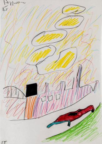 Kurt Hüpfner, Ohne Titel, 1985, Buntstift auf Papier, kaschiert auf Karton, 29,7 × 21 cm, Priva ...