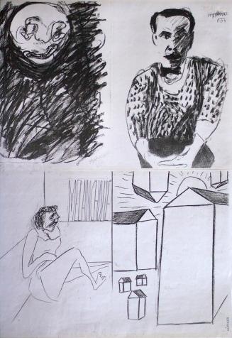 Kurt Hüpfner, Mondkinder, um 2005, Kopien, mit Bleistift, schwarzer Kreide und Kugelschreiber b ...