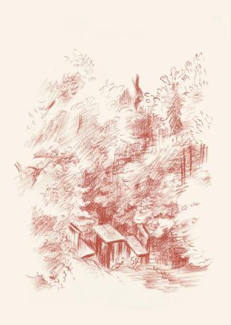 Alfred Wickenburg, Holzhütte im Wald, 1938/1942, Rötel auf Papier, Blattmaße: 32 × 23 cm, Leihg ...