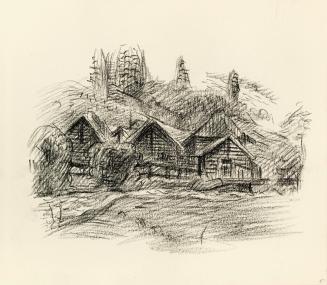 Alfred Wickenburg, Bauerngehöfte am Berg, 1940/1944, Kohle auf Papier, 22 × 25,4 cm, Belvedere, ...