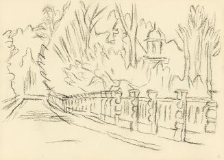 Alfred Wickenburg, Brücke im Grünen, 1945/1950, Kohle auf Papier, 21 × 29,5 cm, Belvedere, Wien ...
