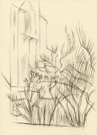 Alfred Wickenburg, Äste vor einem Gebäude, 1945/1950, Kohle auf Papier, 29,5 × 21 cm, Belvedere ...