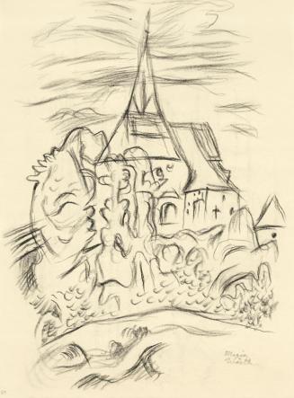 Alfred Wickenburg, Pfarrkirche Maria Wörth, 1950, Kohle auf Papier, 29,7 × 21 cm, Belvedere, Wi ...