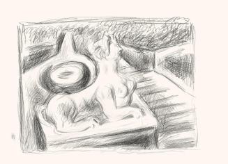 Alfred Wickenburg, Sphinx im Garten des Schloss Belvedere, um 1970, Schwarze Kreide auf Papier, ...