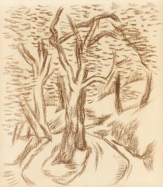 Alfred Wickenburg, Waldweg, 1935/1940, Braune Kreide auf Papier, Blattmaße: 20,1 × 17,4 cm, Lei ...
