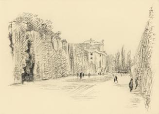Alfred Wickenburg, Allee in einem Park zu einem Schloss, 1942, Kohle und Bleistift auf Papier,  ...