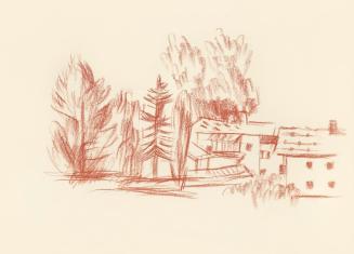 Alfred Wickenburg, Häuser und Bäume, 1943, Rötel auf Papier, Blattmaße: 23 × 31,9 cm, Leihgabe  ...