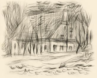 Alfred Wickenburg, Haus in einer Landschaft, um 1950, Kohle auf Transparentpapier, Blattmaße: 1 ...