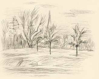 Alfred Wickenburg, Landschaft mit Bäumen, um 1950, Kohle auf Transparentpapier, Blattmaße: 14,8 ...