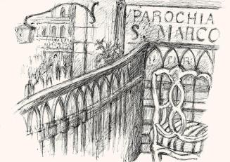 Alfred Wickenburg, Balkon in Venedig, um 1960, Schwarzer Kugelschreiber auf Papier, Blattmaße:  ...