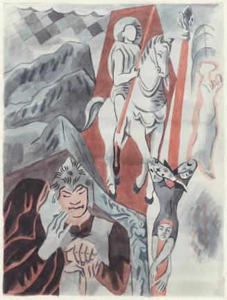Alfred Wickenburg, Figurengruppe, Reiter und Artist, 1945/1949, Aquarell auf Papier, Blattmaße: ...