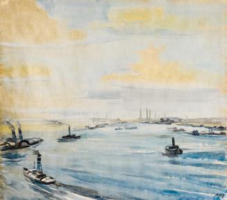Otto Rudolf Schatz, Industriehafen, um 1936, Aquarell auf Papier, 46,3 × 52 cm, Privatbesitz, N ...
