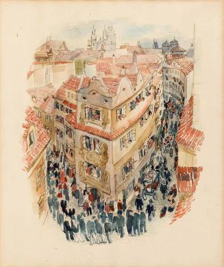 Otto Rudolf Schatz, Begräbnis in der Prager Altstadt, 1944, Aquarell auf Papier, 58 × 48 cm, Pr ...