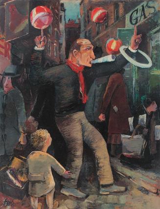 Otto Rudolf Schatz, Gaukler, um 1938, Öl auf Spanplatte, 104,5 × 80,8 cm, Hans Schmid Privatsti ...