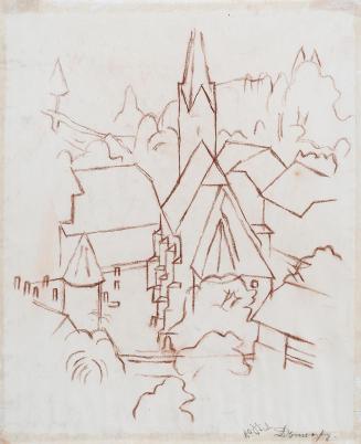 Alfred Wickenburg, Kirche und Häuser in Gaisthal, 1932, Rötel auf Papier, Blattmaße: 29,7 × 24  ...