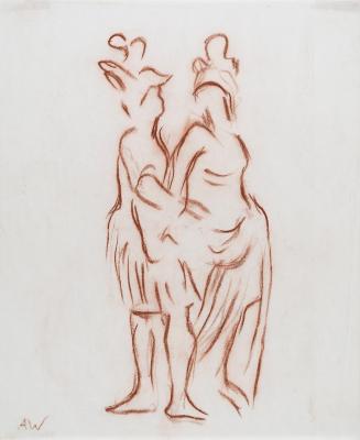 Alfred Wickenburg, Schönbrunner Gartenplastik, 1932, Rötel auf Papier, Blattmaße: 29,4 × 23,9 c ...