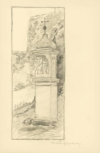 Alfred Wickenburg, Bildstock bei Schloss Gleichenberg, 1902, Bleistift auf Papier, Blattmaße: 3 ...