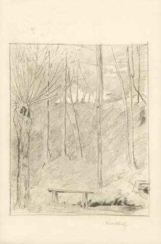Alfred Wickenburg, Waldinneres mit Bank, 1902, Tusche auf Papier, Blattmaße: 34 × 22,5 cm, Priv ...