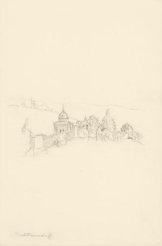 Alfred Wickenburg, Gebäude in einer Landschaft, 1902, Bleistift auf Papier, Blattmaße: 34 × 22, ...
