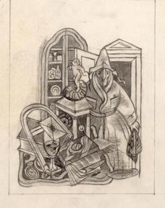 Alfred Wickenburg, Illustration zu Nikolai Gogols "Die Toten Seelen": Pljuschkin, um 1948, Schw ...