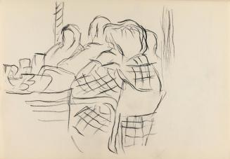 Alfred Wickenburg, Personengruppe in einem Café, 1950/1954, Kohle auf Papier, Blattmaße: 20,6 × ...