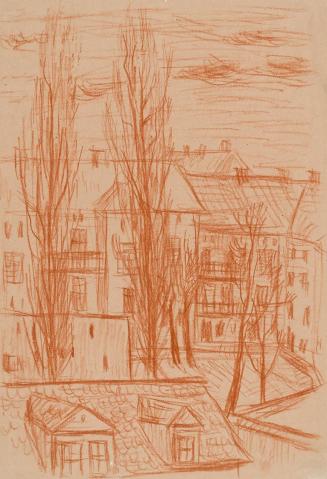 Alfred Wickenburg, Häuserblock mit Innenhof, 1938/1942, Rötel auf Papier, Blattmaße: 45,1 × 31, ...