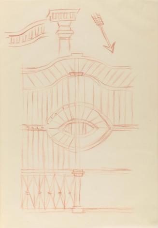 Alfred Wickenburg, Studie zu einem Tor, 1940, Rötel auf Papier, Blattmaße: 29,6 × 20,8 cm, Priv ...