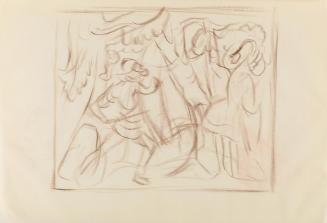 Alfred Wickenburg, Figurenszene, 1940, Braune Kreide auf Papier, Blattmaße: 20,8 × 29,8 cm, Pri ...