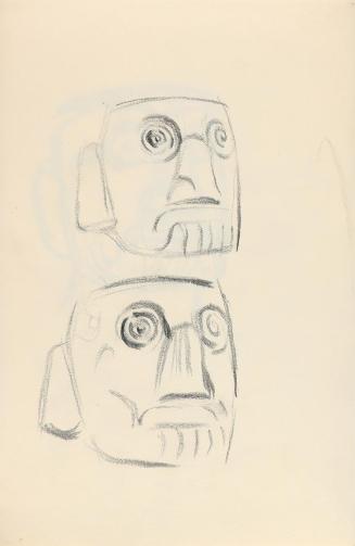 Alfred Wickenburg, Masken, um 1945, Graphit auf Papier, Blattmaße: 23,7 × 15,5 cm, Privatbesitz