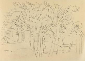 Alfred Wickenburg, Bäume vor einem Haus, um 1960, Kohle auf Papier, Blattmaße: 14,8 × 20,5 cm,  ...