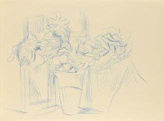 Alfred Wickenburg, Blumen in einer Vase, um 1955, Blauer Kugelschreiber auf Papier, Blattmaße:  ...
