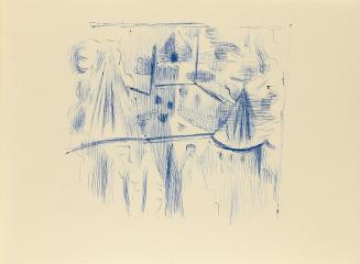 Alfred Wickenburg, Studie zu dem Gemälde "Meersburg", um 1955, Blauer Kugelschreiber auf Papier ...