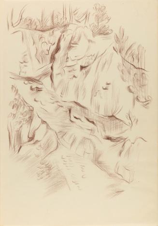 Alfred Wickenburg, Felswand, 1941, Braune Kreide auf Papier, Blattmaße: 29,7 × 20,7 cm, Privatb ...