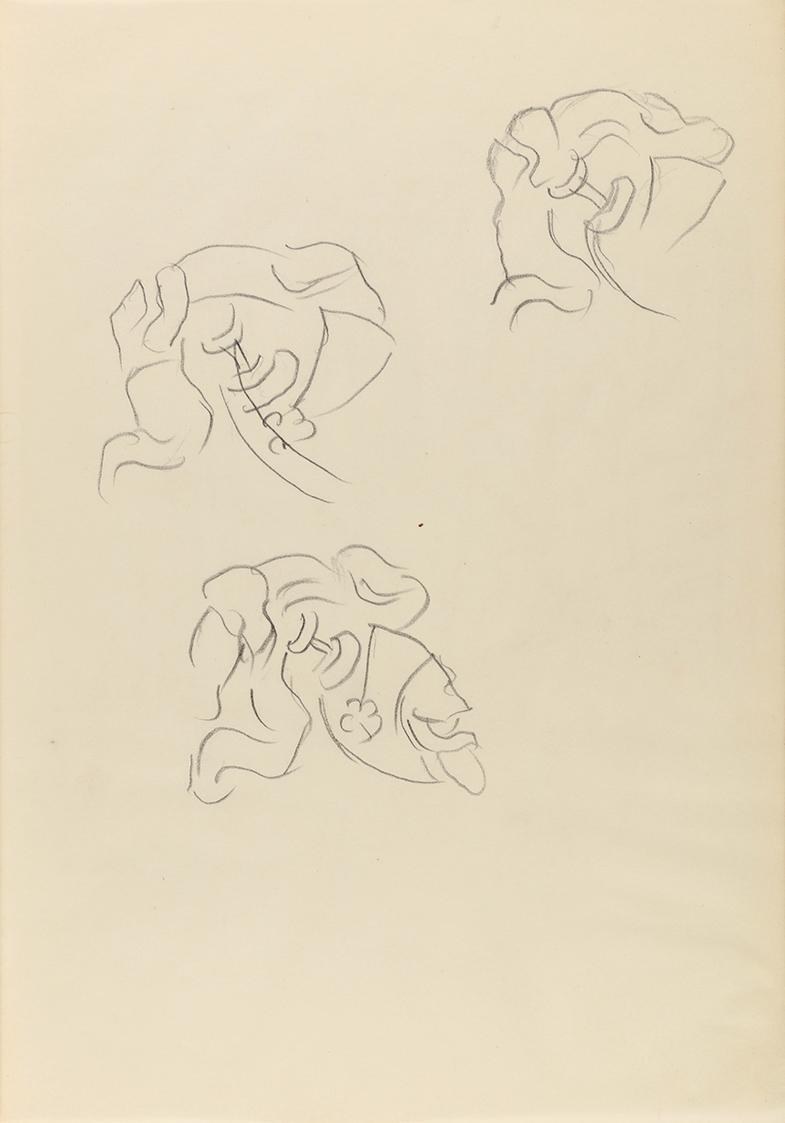 Alfred Wickenburg, Studien zu einem Helm einer Rüstung, 1941, Bleistift auf Papier, Blattmaße:  ...