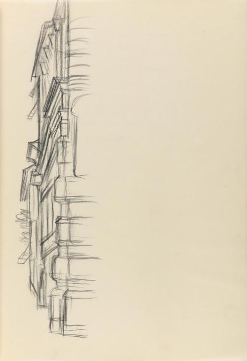 Alfred Wickenburg, Schrägansicht einer Fassade, 1941, Bleistift auf Papier, Blattmaße: 29,7 × 2 ...