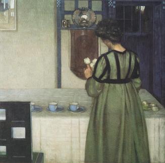 Carl Moll, Frühstück, 1903 um, Öl auf Leinwand, 153,7 × 153,7 cm, Privatsammlung, mit Genehmigu ...