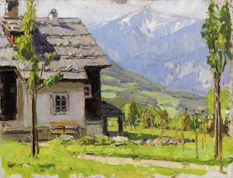 Carl Moll, Haus am Semmering mit Blick auf den Schneeberg, 1942, Öl auf Leinwand, 32 × 41,5 cm, ...