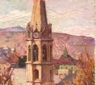 Carl Moll, Blick auf St. Michael in Heiligenstadt, 1940 um, Öl auf Holz, 60 × 49,5 cm, Privatbe ...