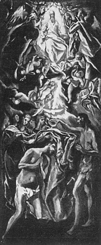 Carl Moll, Taufe Christi, 1909, Öl auf Leinwand, 109 × 45 cm, Unbekannter Besitz
