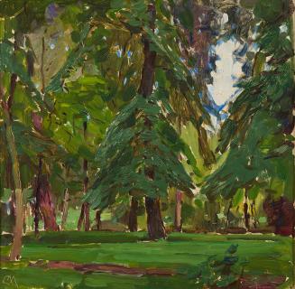 Carl Moll, Förever Park. Mittagssonne, 1926, Öl auf Holz, 35 × 35,5 cm, Privatbesitz, Österreic ...