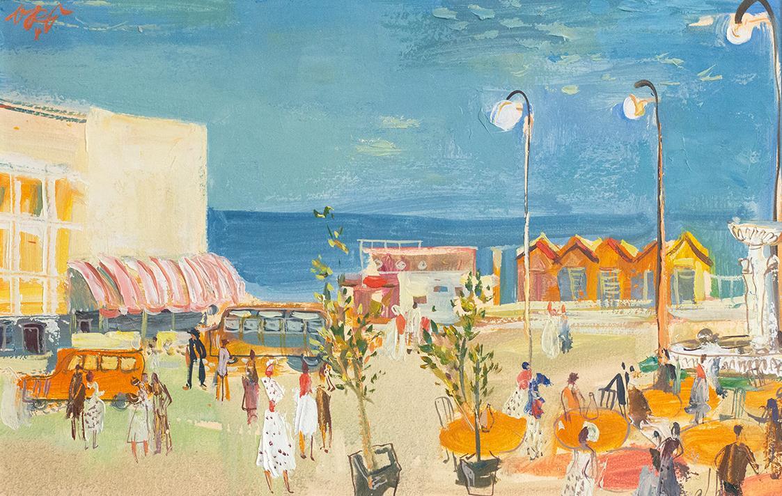 Otto Rudolf Schatz, Strandcafé, 1948, Öl auf Papier auf Karton, 27 × 42,4 cm