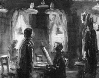 Georg Eisler, Café Sperl, 1988, Öl auf Leinwand, 35,5 × 45 cm, Verbleib unbekannt