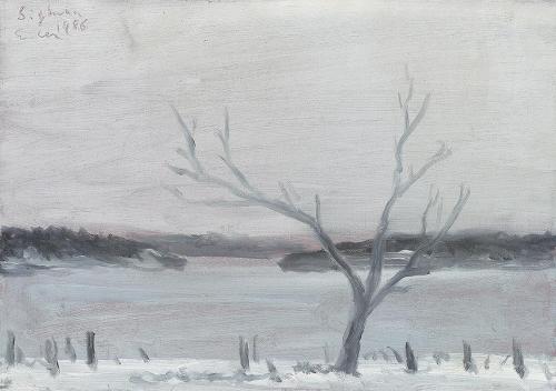 Georg Eisler, Sigtuna, 1986, Öl auf Leinwand, 25 × 35,5 cm, Georg und Alice Eisler – Fonds für  ...