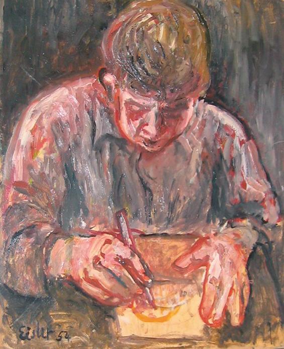 Georg Eisler, Zeichnender, 1954, Öl auf Karton, 64 × 54 cm, Verbleib unbekannt