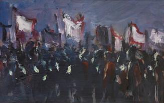 Georg Eisler, Nächtliche Demo in Dresden I, 1989, Öl auf Holz, 18 × 24 cm, Privatbesitz