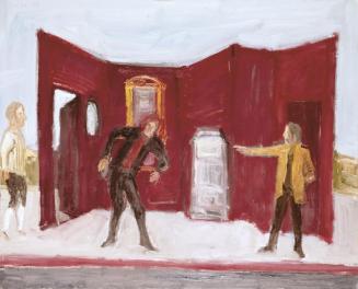Georg Eisler, Theaterszene, 1974, Öl auf Leinwand, 80 × 100 cm, Verbleib unbekannt