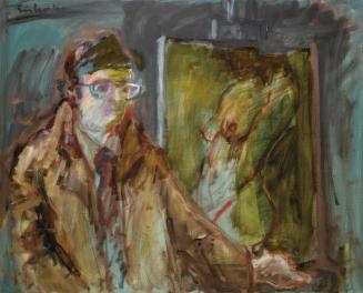 Georg Eisler, Selbstportrait mit Mantel, 1997, Öl auf Leinwand, 80 × 100 cm, Verbleib unbekannt