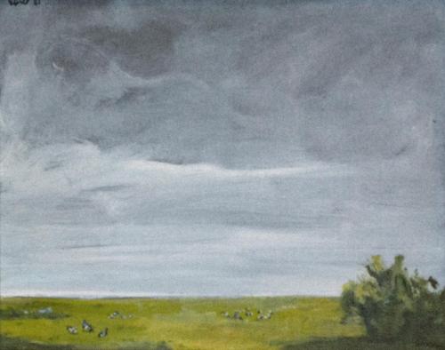 Georg Eisler, Kleine holländische Landschaft, 1981, Öl auf Leinwand, 34 × 43,5 cm, Verbleib unb ...