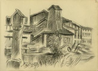 Alfred Wickenburg, Stadtansicht, 1945/1950, Kohle auf Papier, 15 × 20,7 cm, Belvedere, Wien, In ...