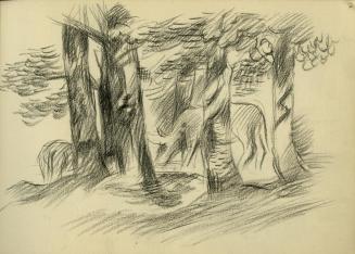 Alfred Wickenburg, Wildschweine zwischen Bäumen, 1945/1950, Kohle auf Papier, 15 × 20,7 cm, Bel ...